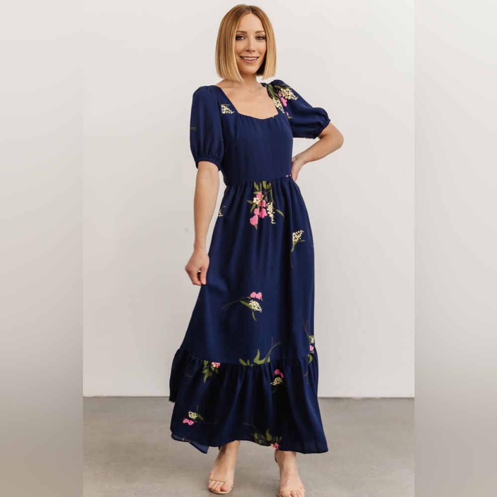 Baltic Born Abby Square Neck Maxi Dress Navy Blue Floral Size Medium
